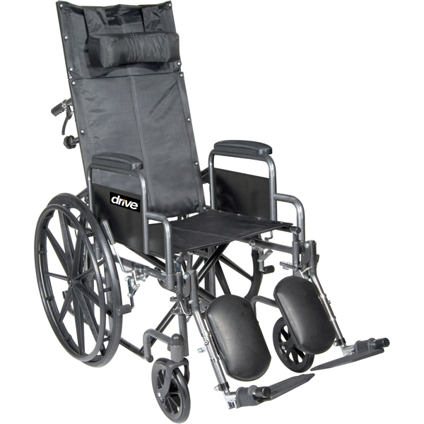 Silver Sport Reclining Wheelchair - Detachable Full Arms and Elevating Leg Rest 18 Inches - Click Image to Close